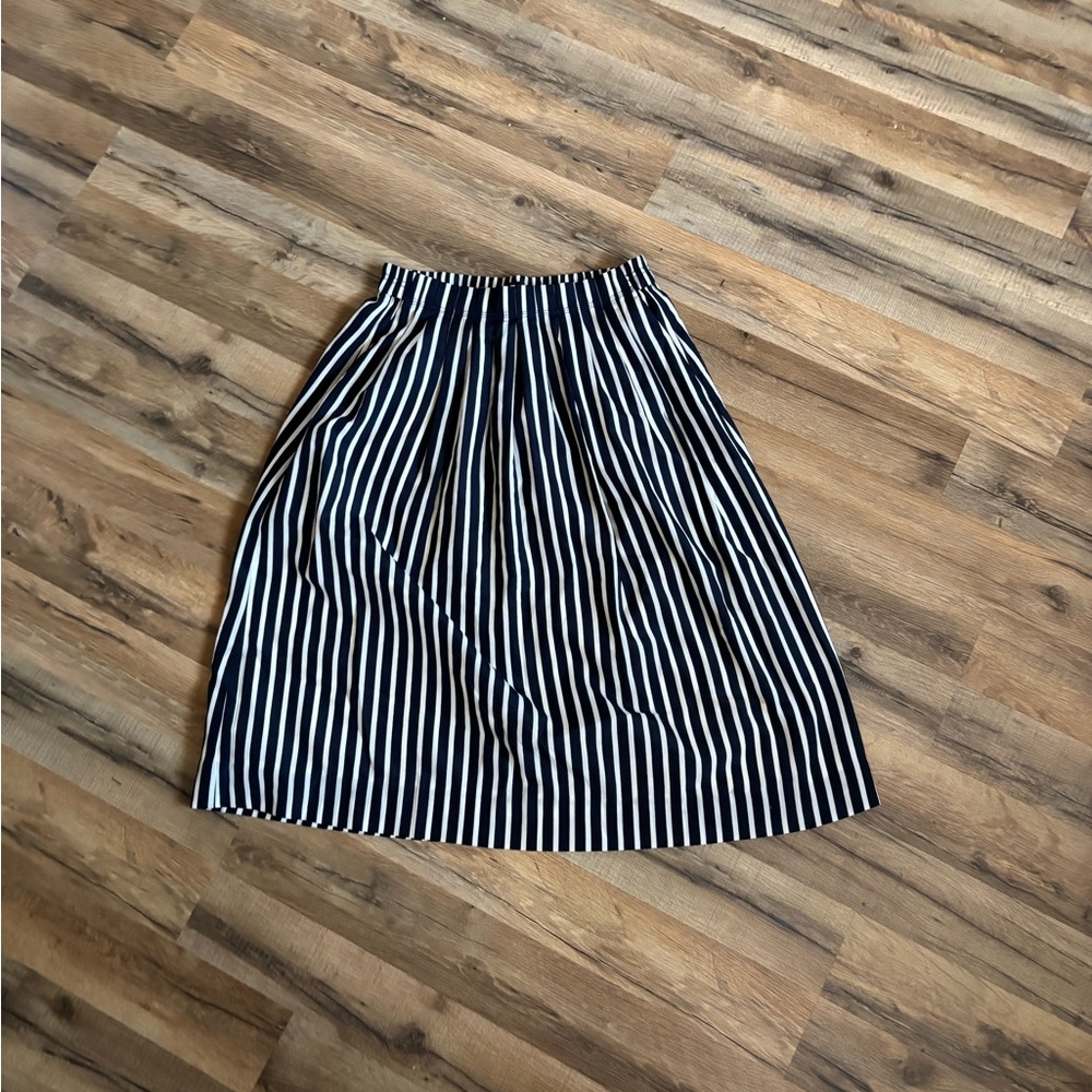 J. Crew Navy and White Vertical Stripe Midi Skirt